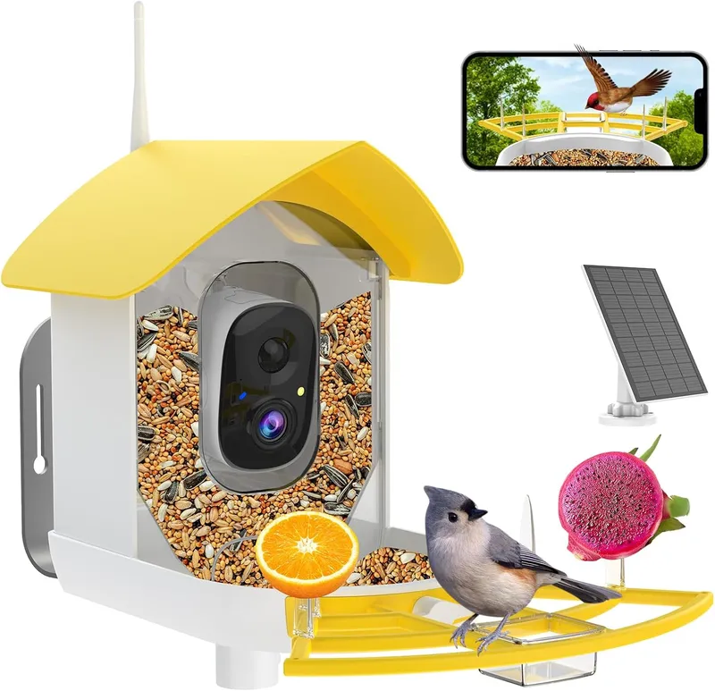 Gyozol Bird Feeder with Camera, Solar-Powered WiFi FHD 2K Live Camera